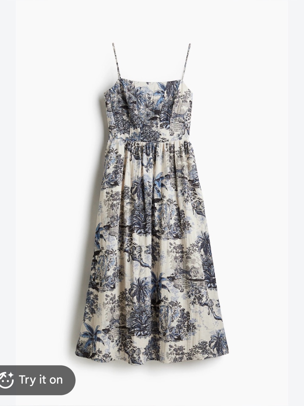 2 for $30 sale: H&M blue white jungle print spaghetti straps midi dress - S